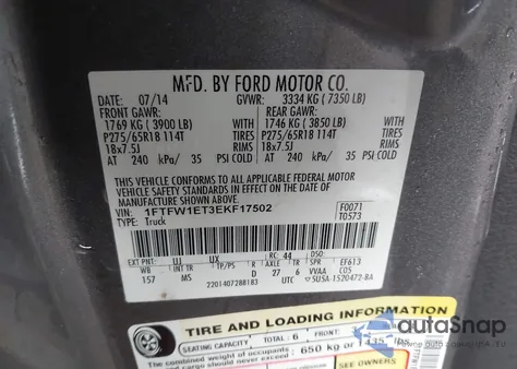 2014 Ford F-150 Xlt z USA, uszkodzony, nr VIN 1FTFW1ET3EKF17502